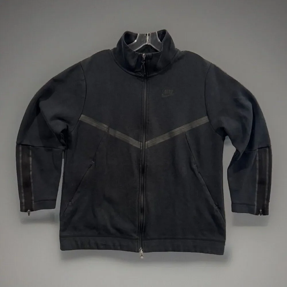 Nike Tech Fleece Jacket Sz Small Black Sweatshirt Full Zip Pockets 3/4 Sleeve